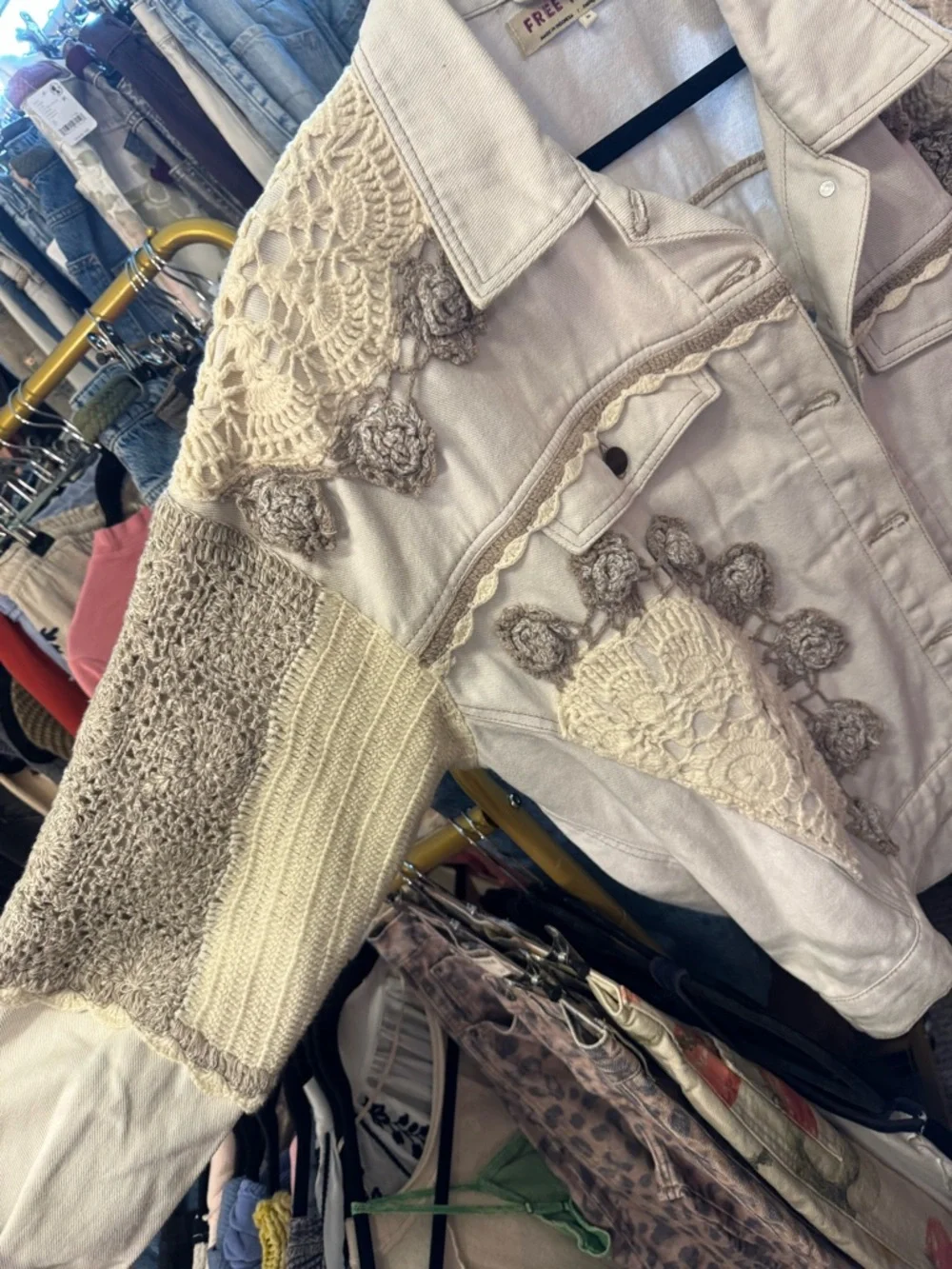 NWOT Free People Bali Rare Hearts Jacket - After Glow Cream Tan Ivory - Medium - Picture 9 of 13